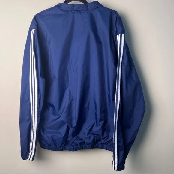 Vintage Adidas Windbreaker Jacket Blue Large 3-Stripes Logo Full Zip Retro Y2K - Picture 5 of 7